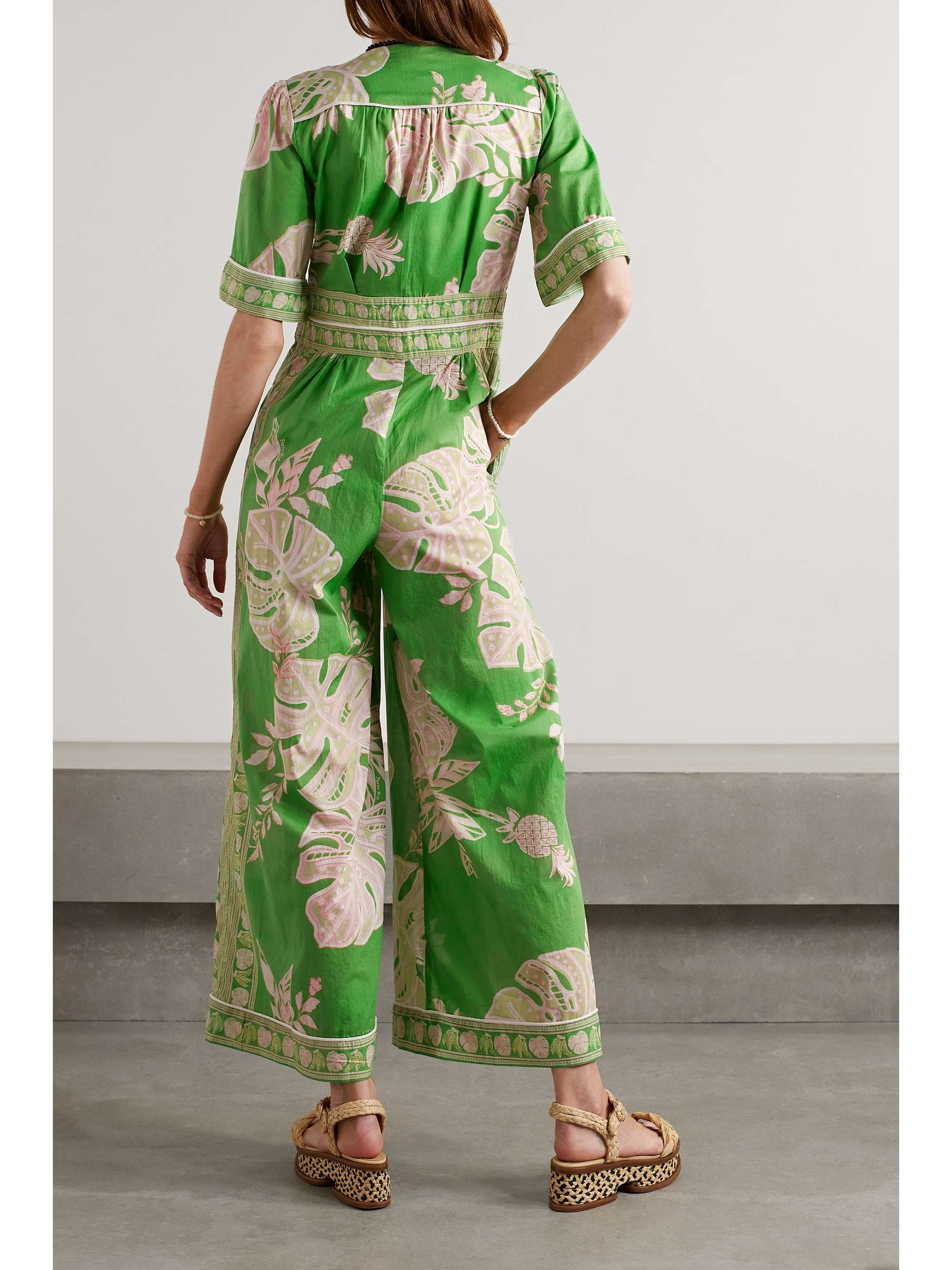 FARM RIO Cropped pleated printed cottonvoile jumpsuit NETAPORTER