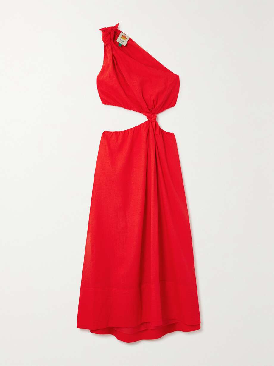 net-a-porter.com | Asymmetrisches Midikleid aus einer Leinenmischung mit Cut-out