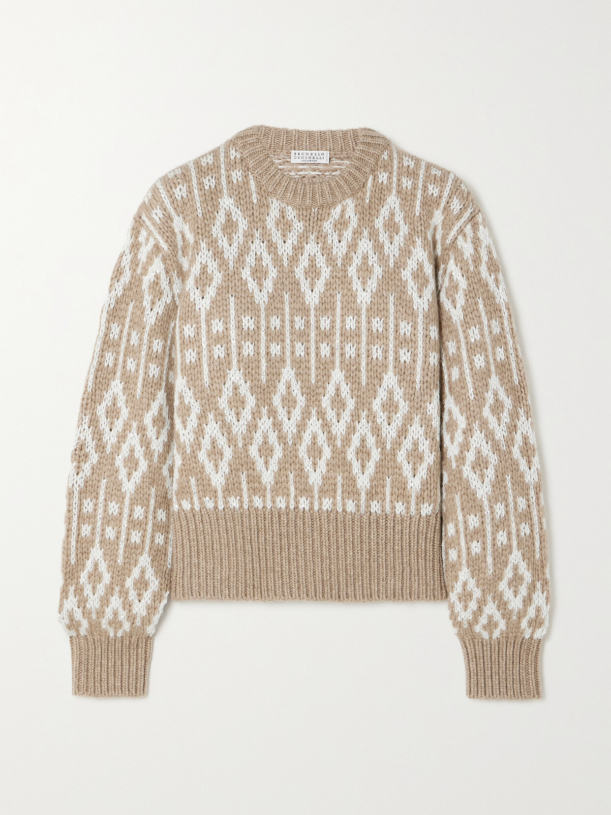 Brunello Cucinelli Sequin-embellished Fair Isle Cashmere Jumper In Brown