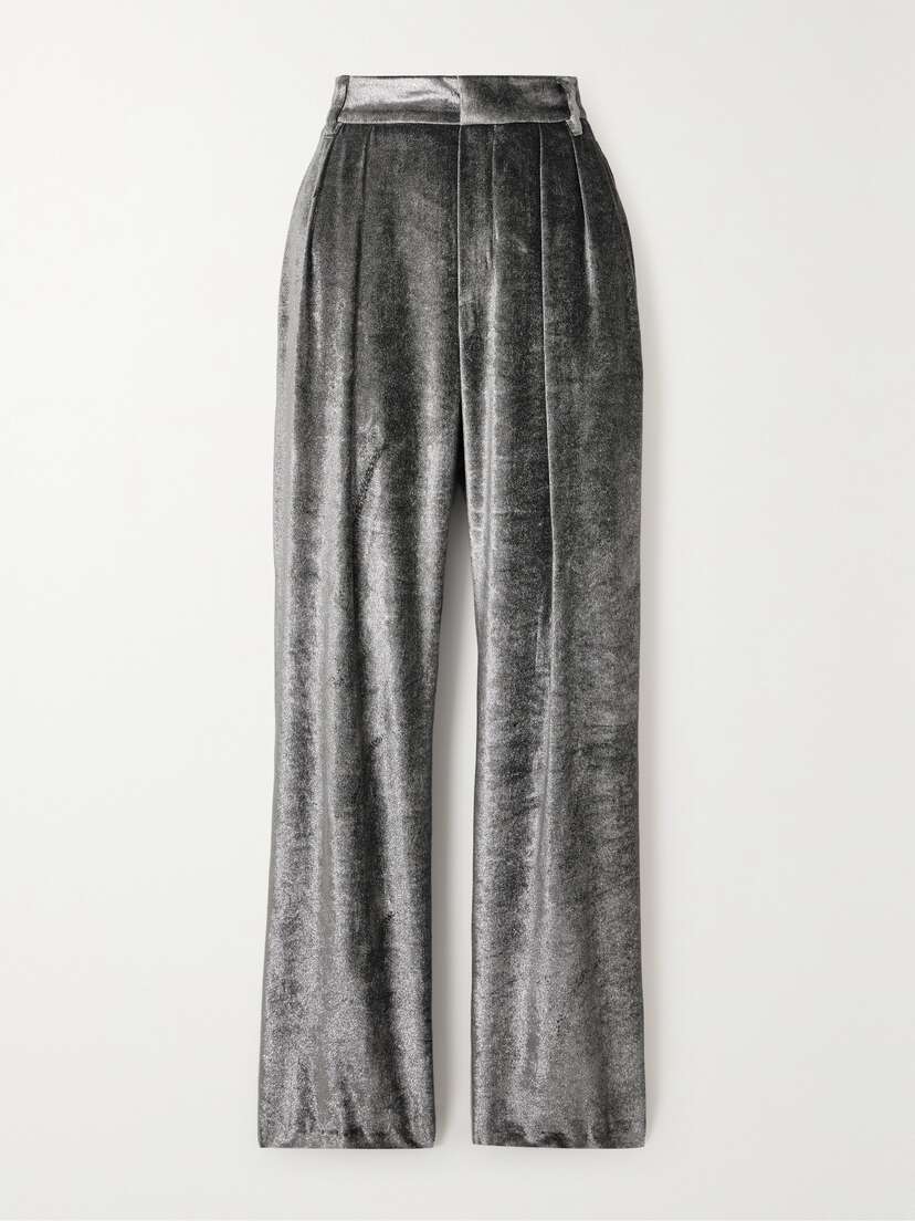 Brunello Cucinelli Pleated Metallic Velvet Straight-leg Pants