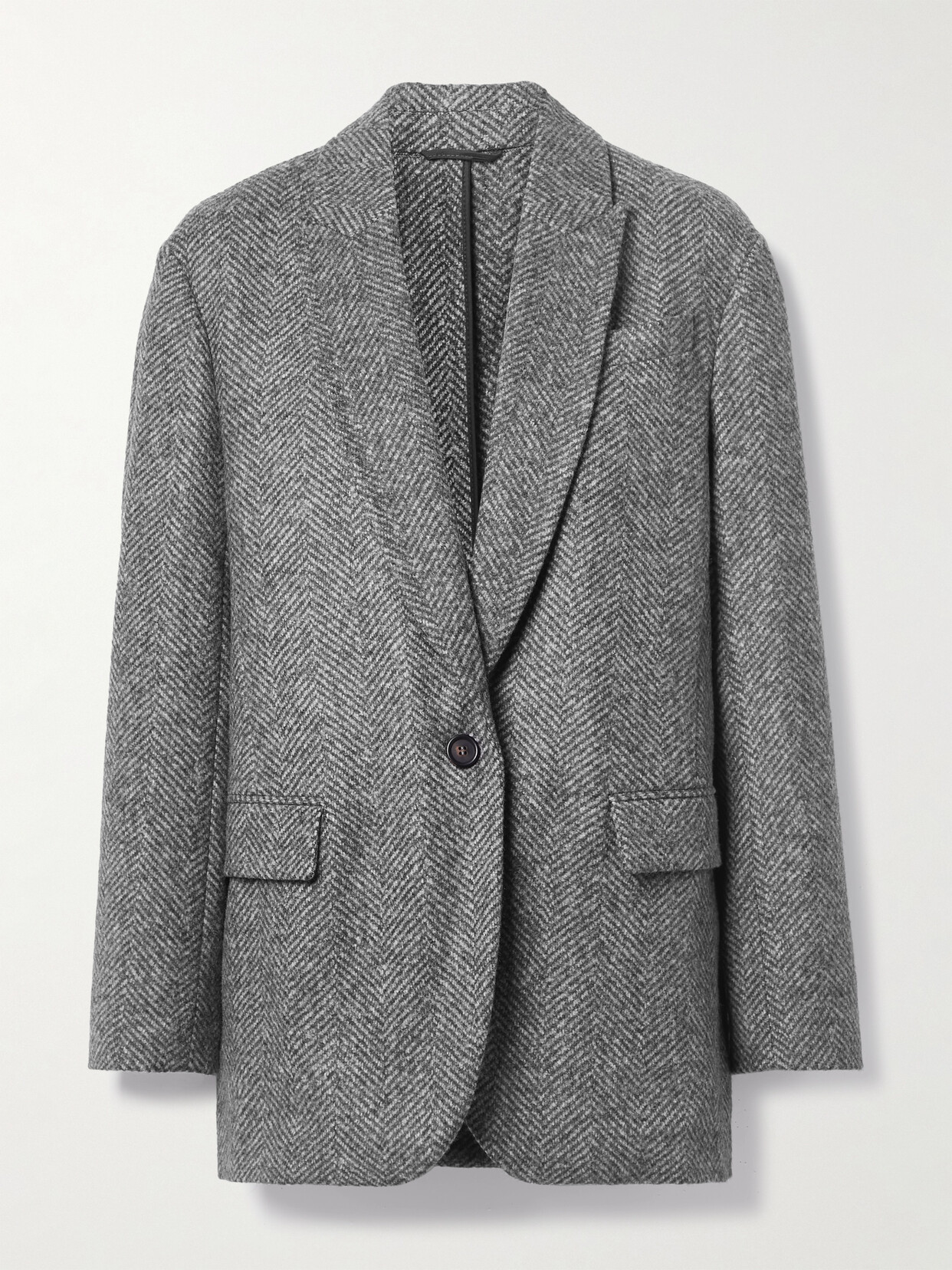 Brunello Cucinelli Herringbone Wool And Alpaca-blend Blazer In Lead