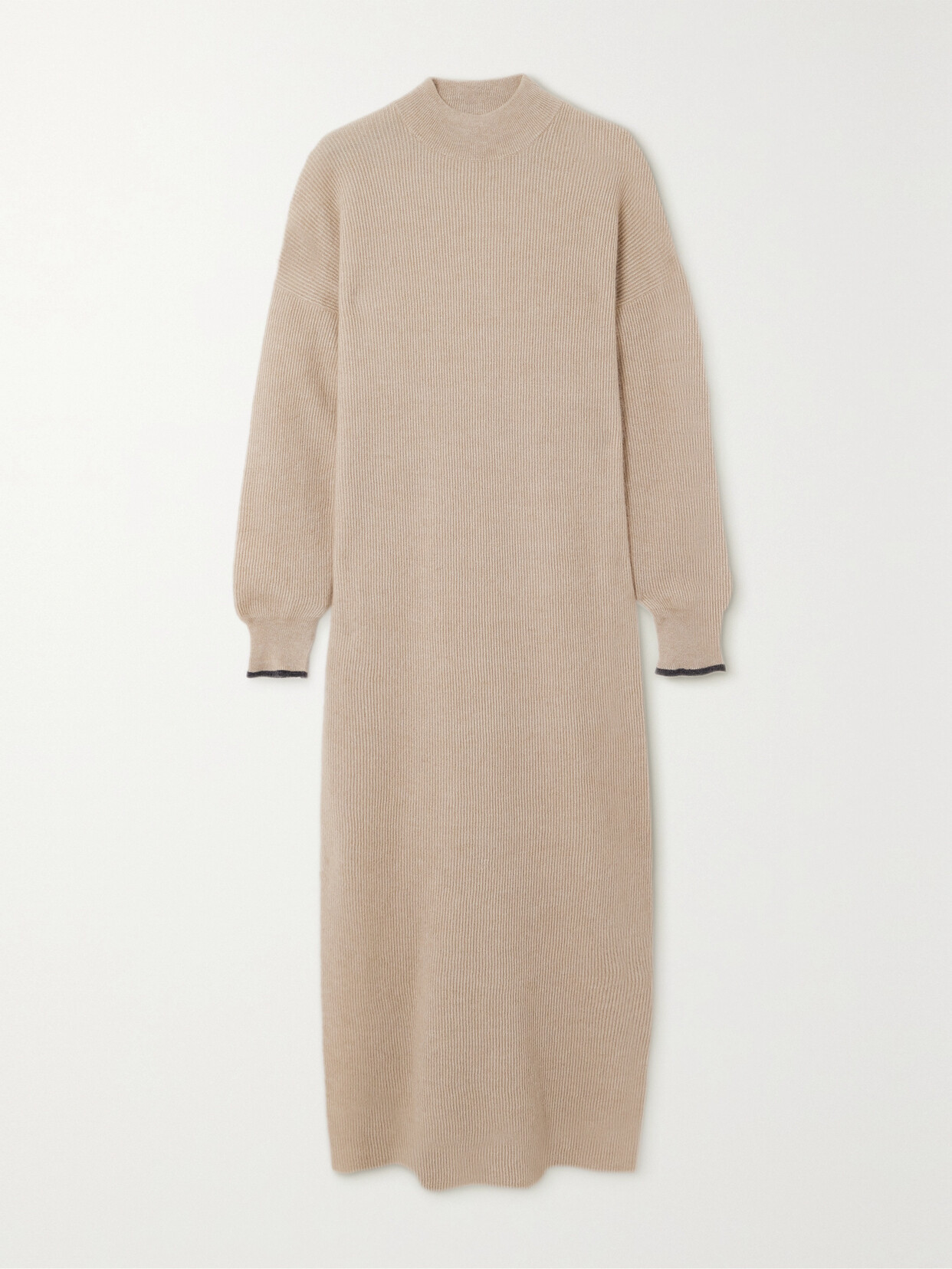 Shop Brunello Cucinelli Ribbed Alpaca And Cotton-blend Midi Dress In Neutrals