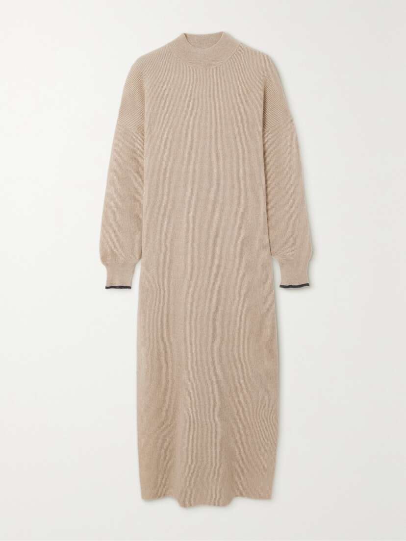 Brunello Cucinelli — Ribbed alpaca and cotton-blend midi dress