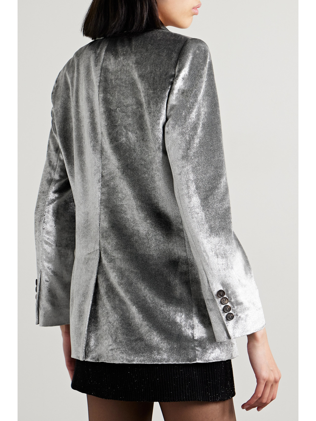 Shop Brunello Cucinelli Double-breasted Metallic Velvet Blazer In Silver