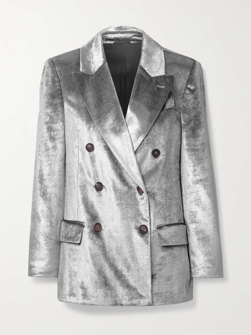 Brunello Cucinelli Double-breasted Metallic Velvet Blazer