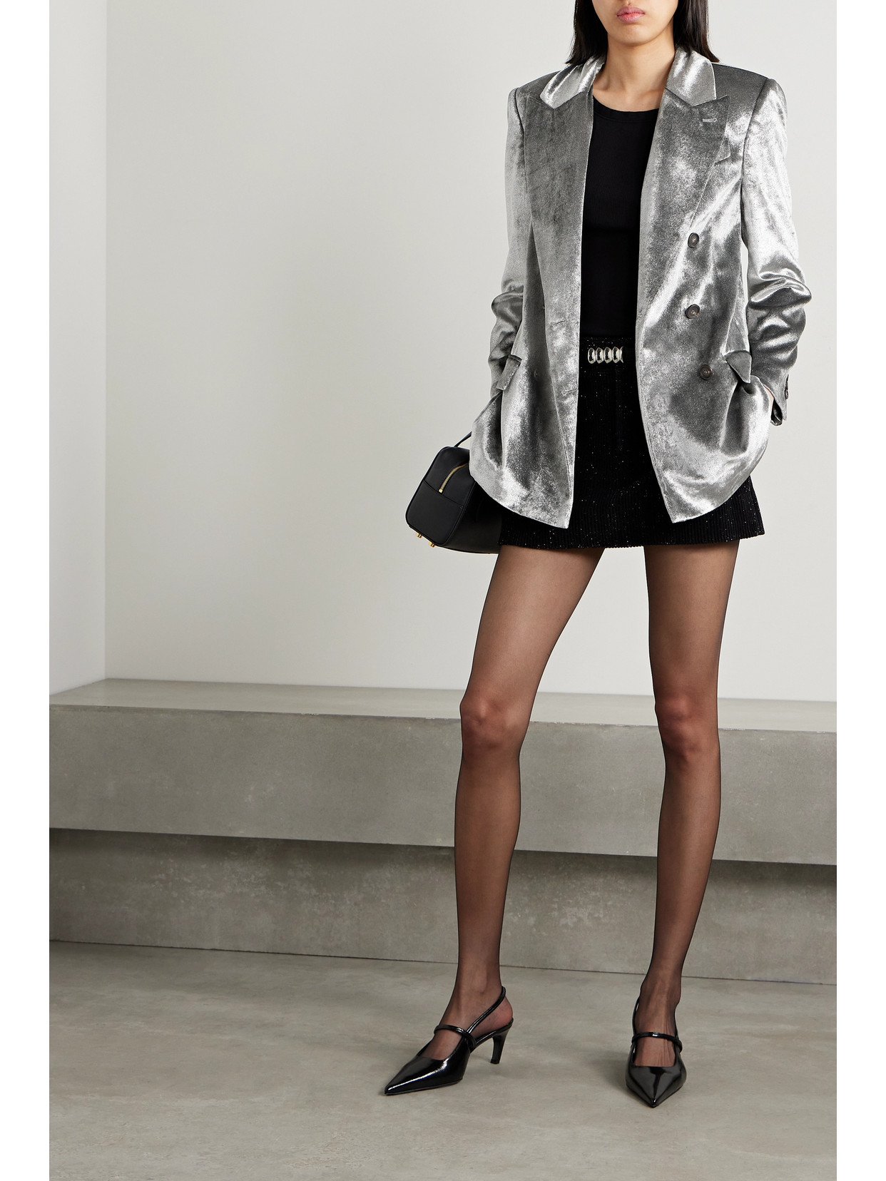 Brunello Cucinelli Double-breasted Metallic Velvet Blazer In Silver