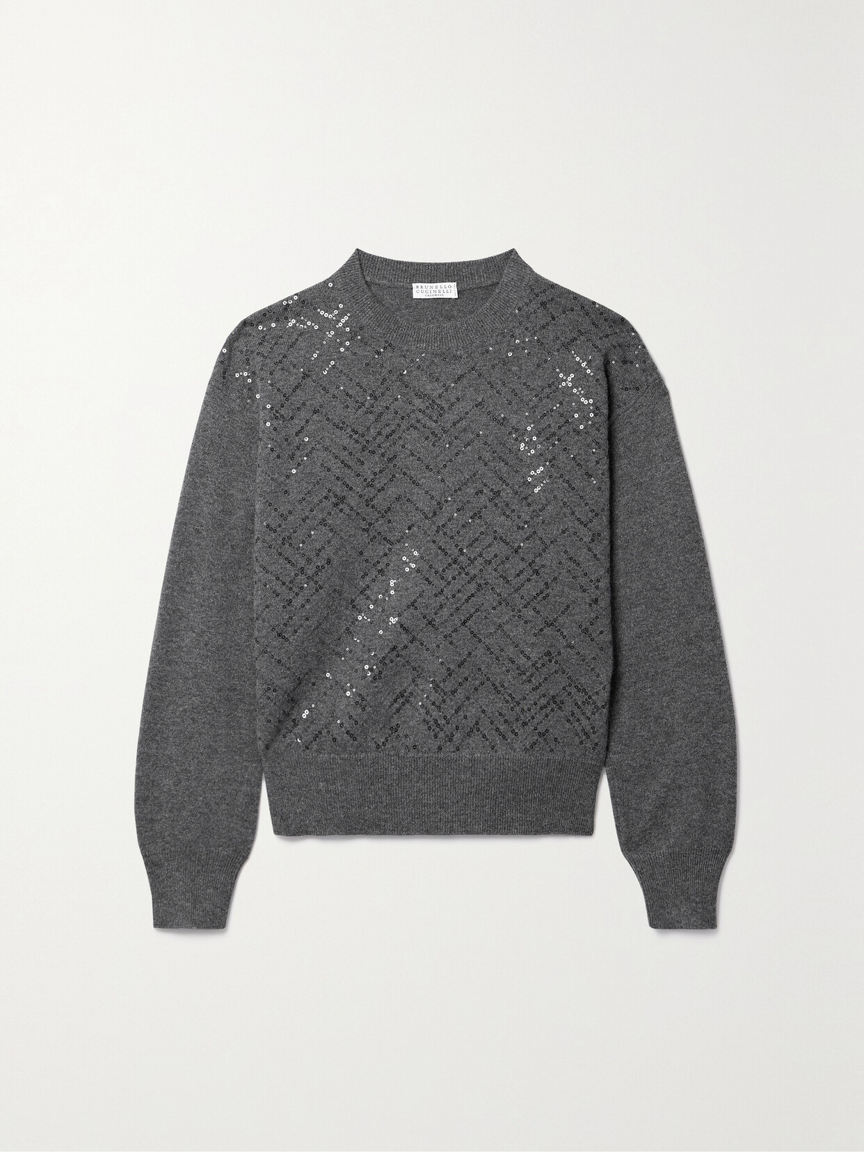 Shop Brunello Cucinelli Sequin-embellished Wool, Cashmere And Silk-blend Sweater In Gray