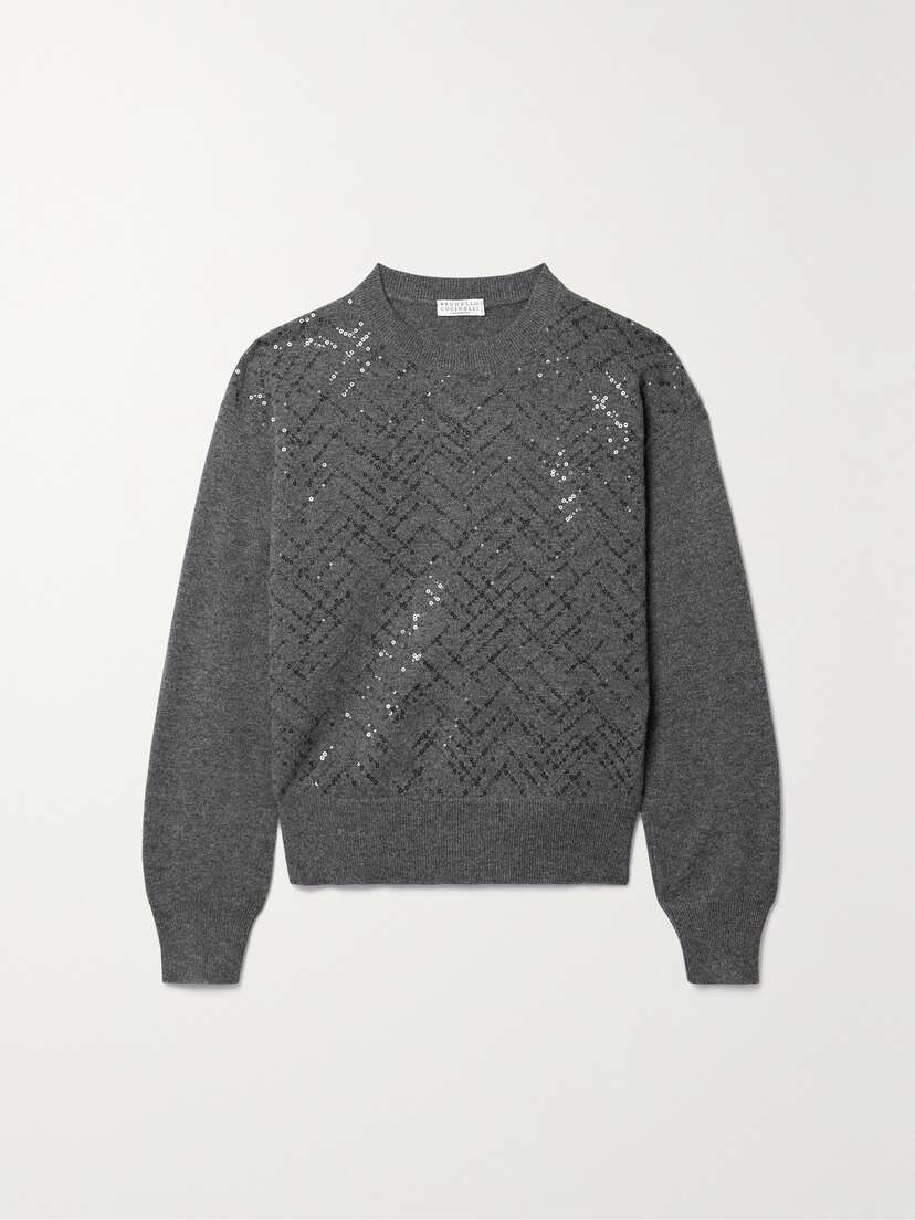 Brunello Cucinelli Sequin-embellished Wool, Cashmere And Silk-blend Sweater - x large