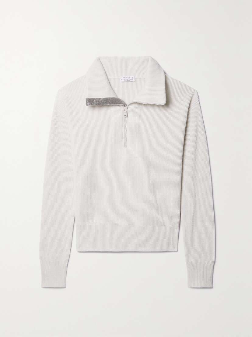 Brunello Cucinelli Bead-embellished Ribbed Cashmere Sweater