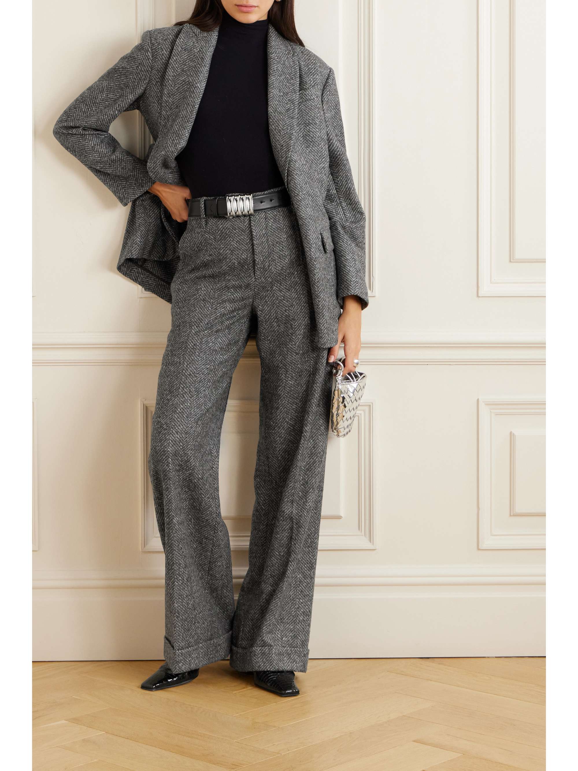 BRUNELLO CUCINELLI Herringbone woven wide-leg pants | NET-A-PORTER