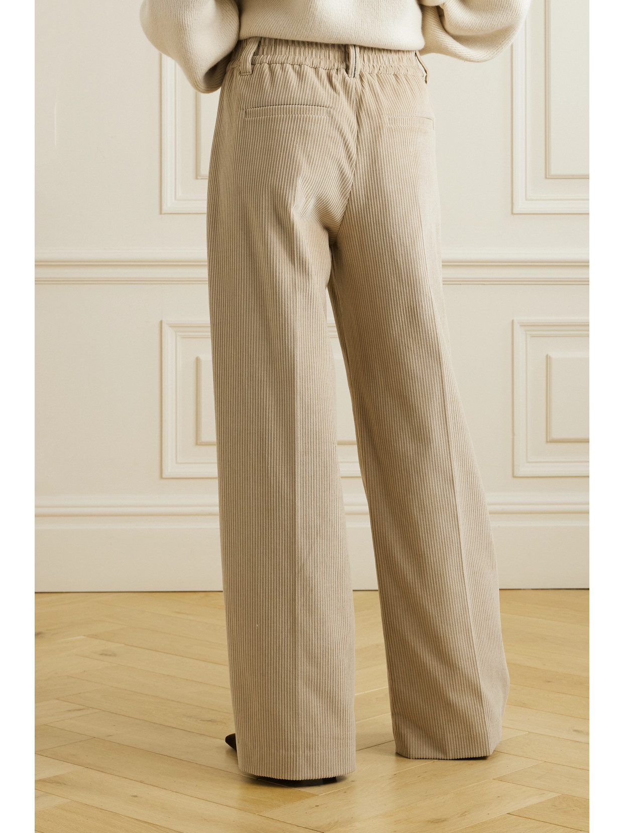 Shop Brunello Cucinelli Cotton-blend Corduroy Wide-leg Pants In Neutrals