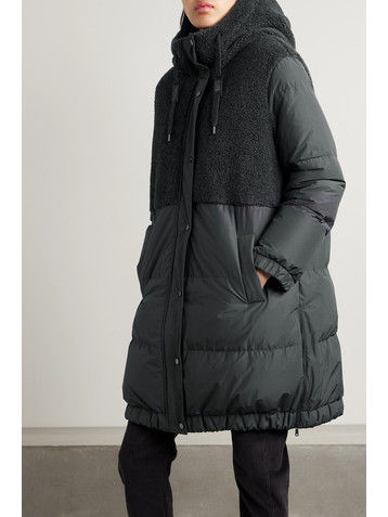 Brunello Cucinelli Hooded bead-embellished quilted wool-blend fleece-trimmed shell coat