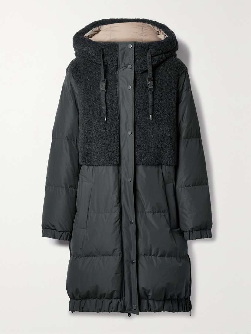 Brunello Cucinelli Hooded Bead-embellished Quilted Wool-blend Fleece-trimmed Shell Coat