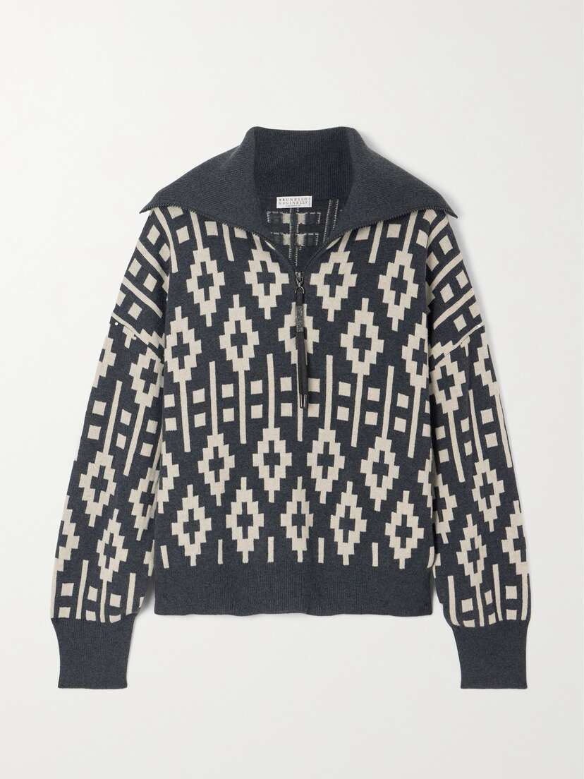 Brunello Cucinelli Wool, Cashmere And Silk-blend Jacquard Sweater