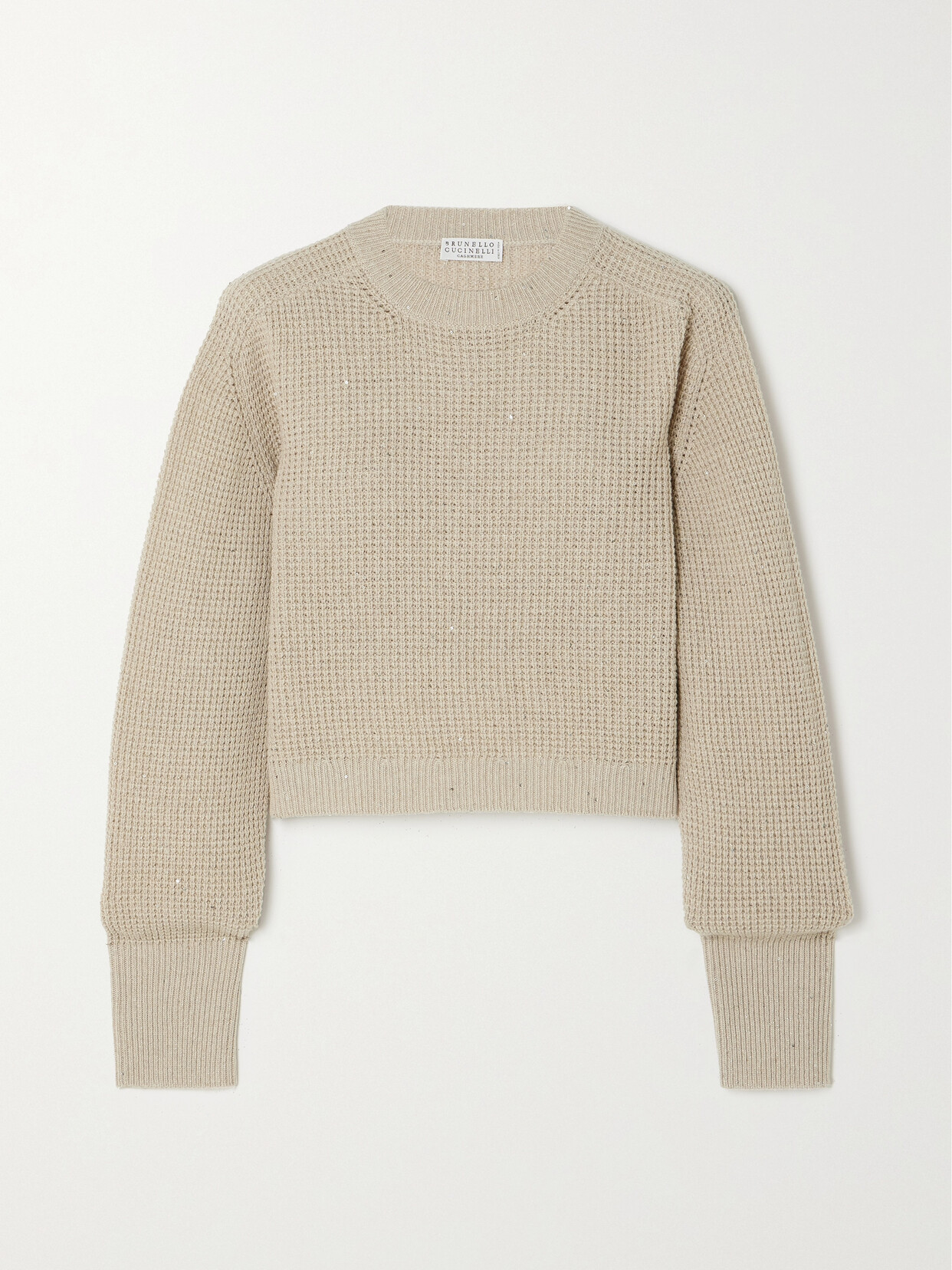 Brunello Cucinelli Sequin-embellished Waffle-knit Sweater In Neutrals