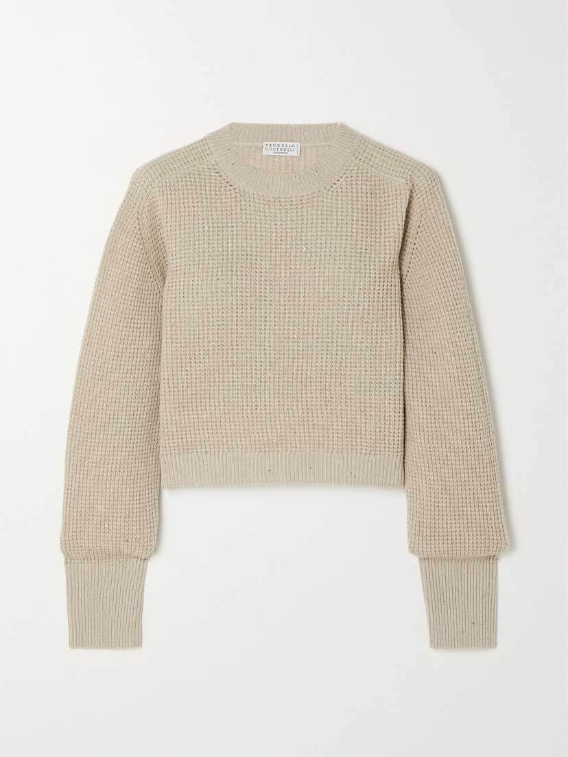 Brunello Cucinelli Sequin-embellished Waffle-knit Sweater