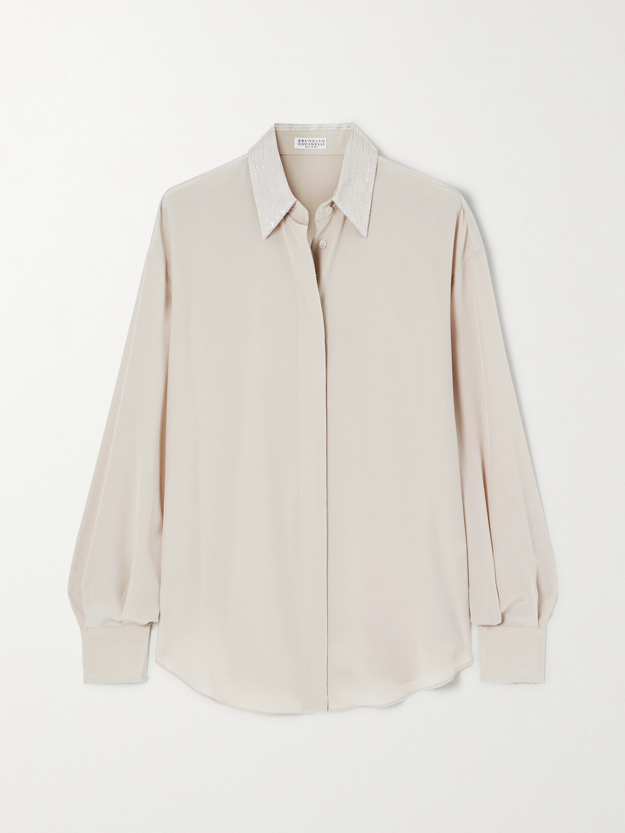 Brunello Cucinelli Sequin-embellished Silk-georgette Shirt In Neutrals