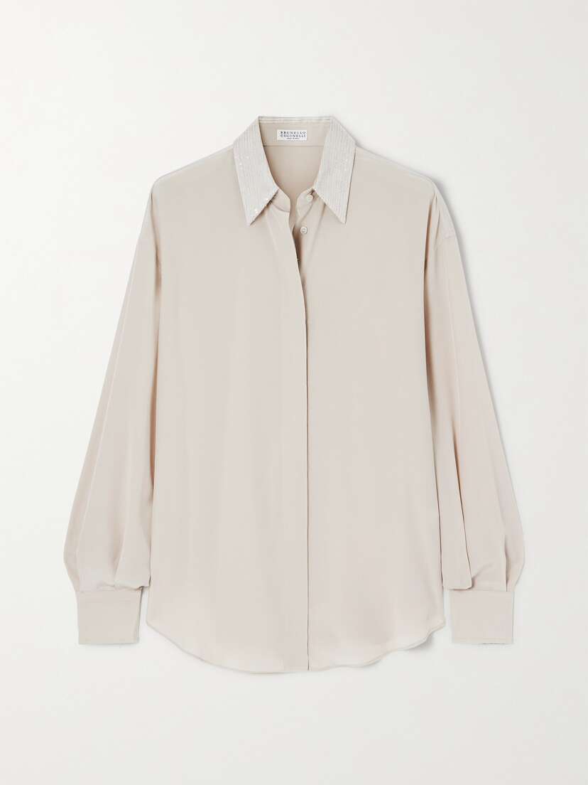 Brunello Cucinelli Sequin-embellished Silk-georgette Shirt