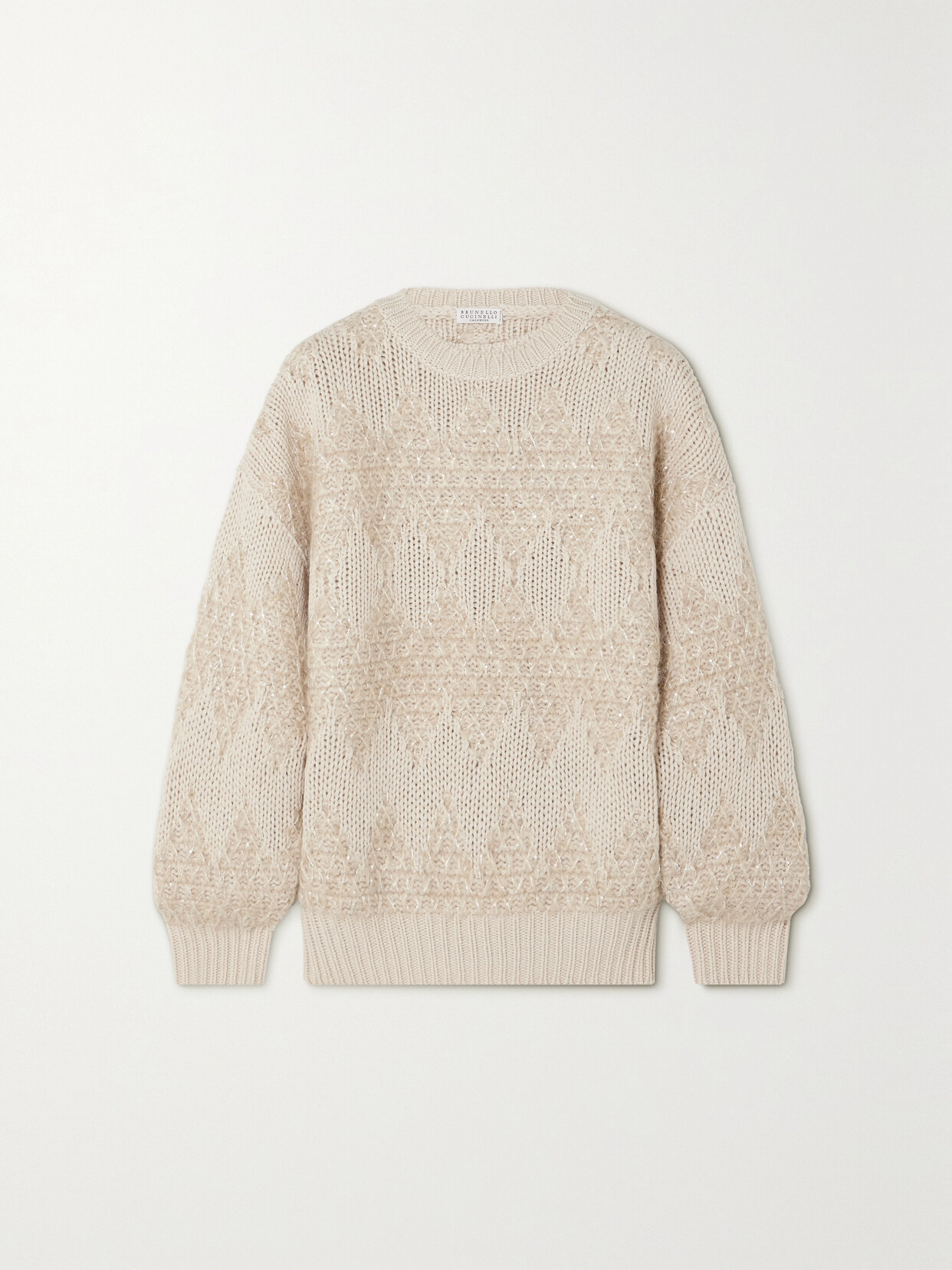 Brunello Cucinelli Sequin-embellished Wool, Cashmere And Silk-blend Sweater In Neutrals