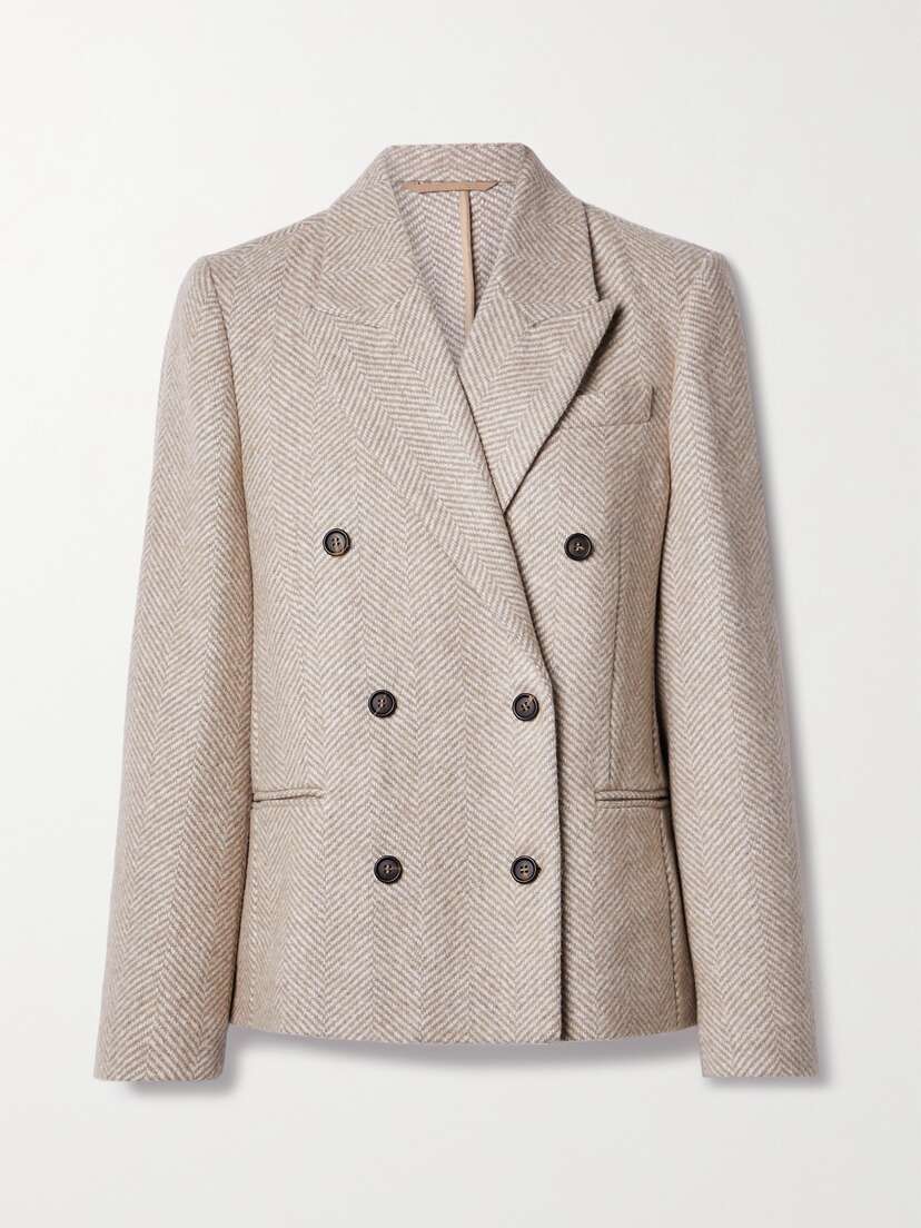 Brunello Cucinelli Double-breasted Herringbone Wool And Alpaca-blend Blazer
