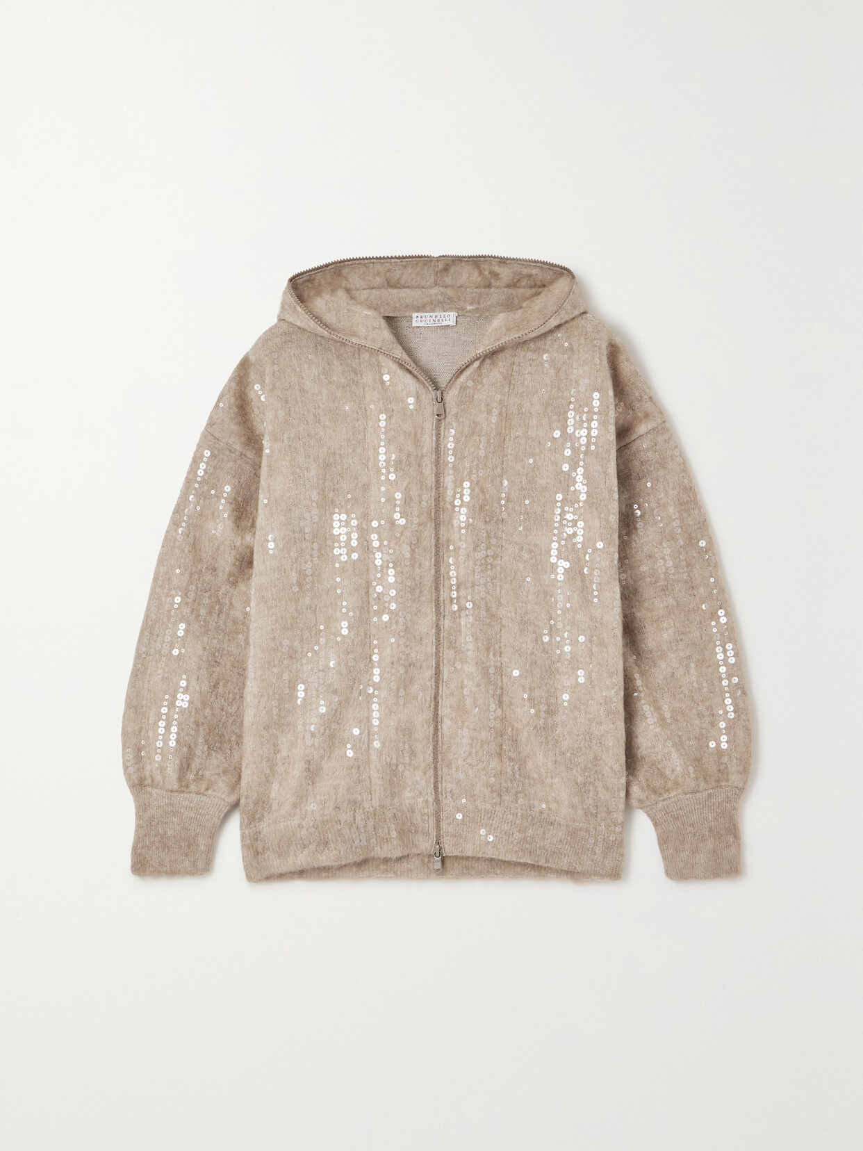Brunello Cucinelli Sequin-embellished Brushed Knitted Hoodie - Brown
