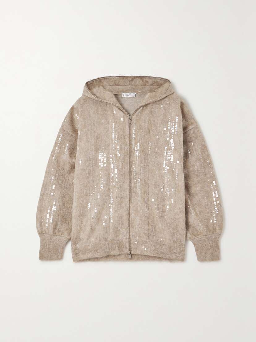 Brunello Cucinelli Sequin-embellished Brushed Knitted Hoodie
