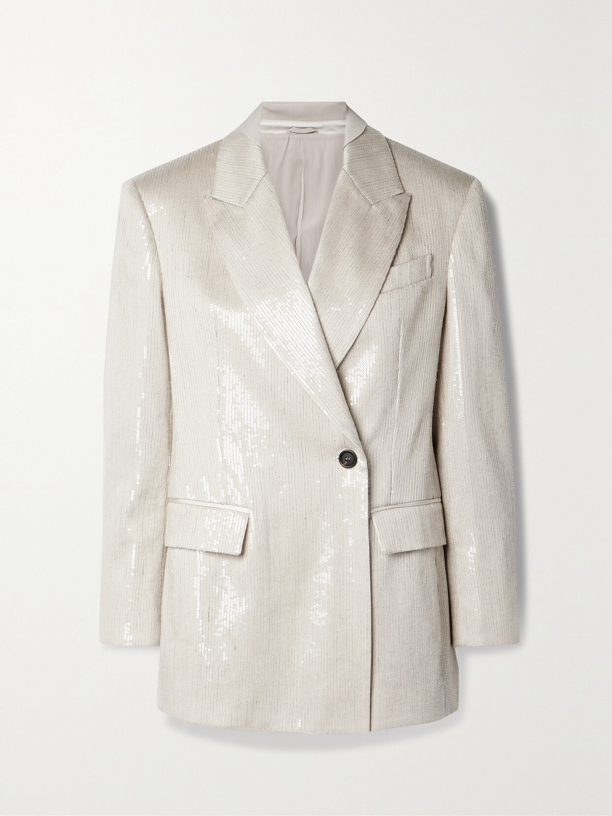 Brunello Cucinelli Sequined Satin Blazer In Grey