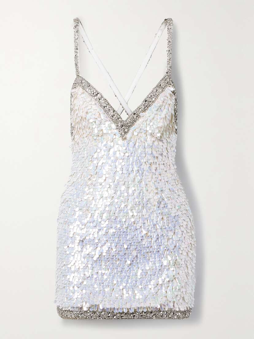 Retrofête Ivanna Open-back Embellished Sequined Tulle Mini Dress