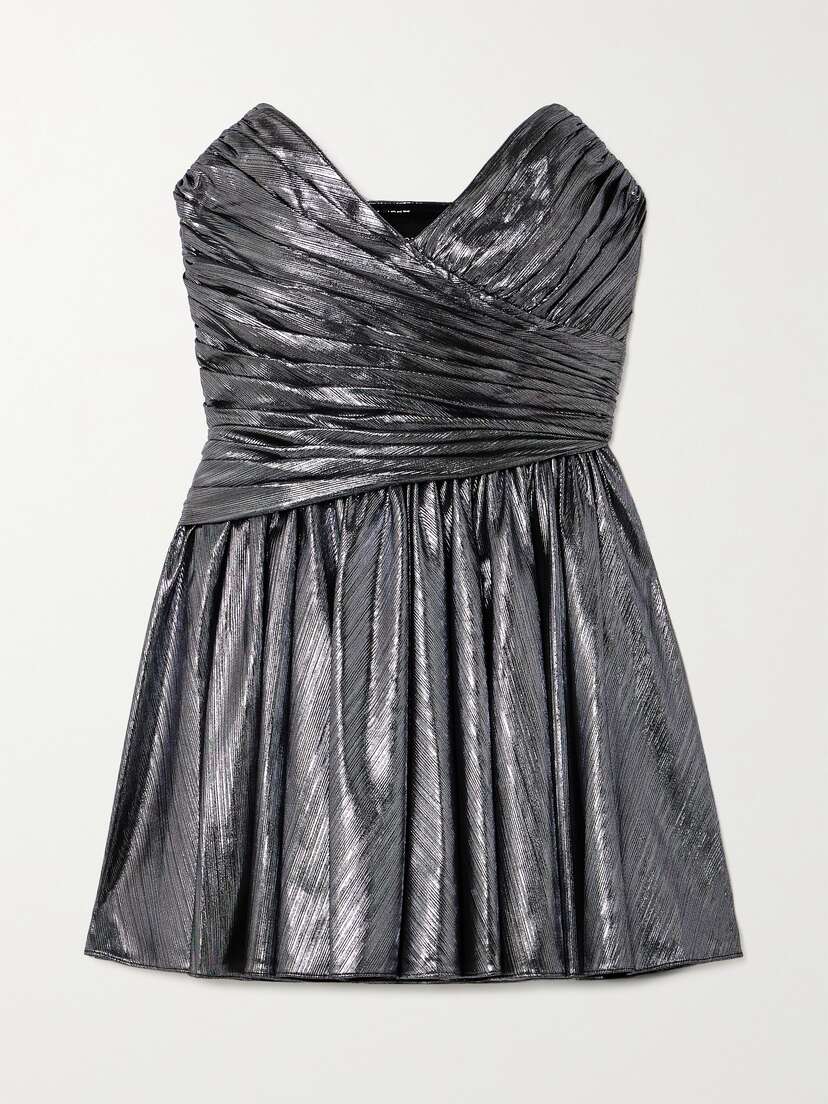 Retrofête Jayda Strapless Pleated Lamé Mini Dress - x large
