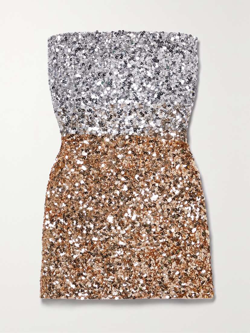 Retrofête Katalina Strapless Two-tone Sequined Tulle Mini Dress - x large
