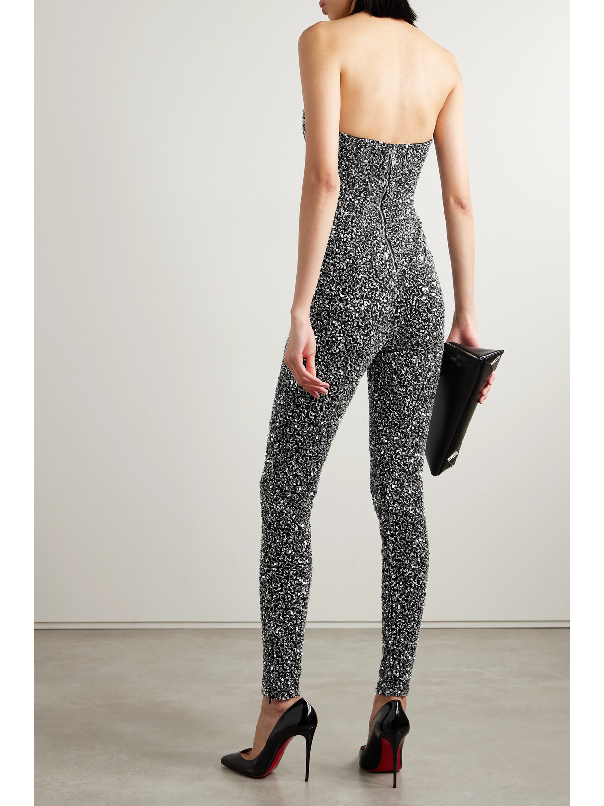Retroféte Elodie Strapless Embellished Tulle Jumpsuit In Black