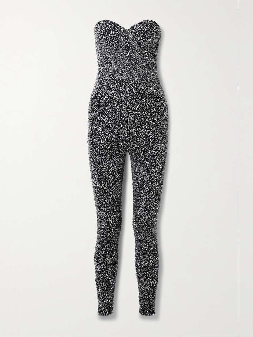 Retrofête Elodie Strapless Embellished Tulle Jumpsuit