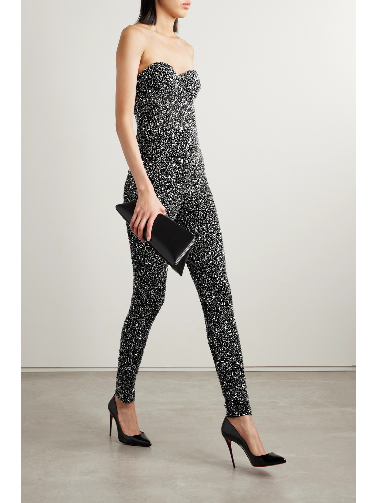 Retroféte Elodie Strapless Embellished Tulle Jumpsuit In Black