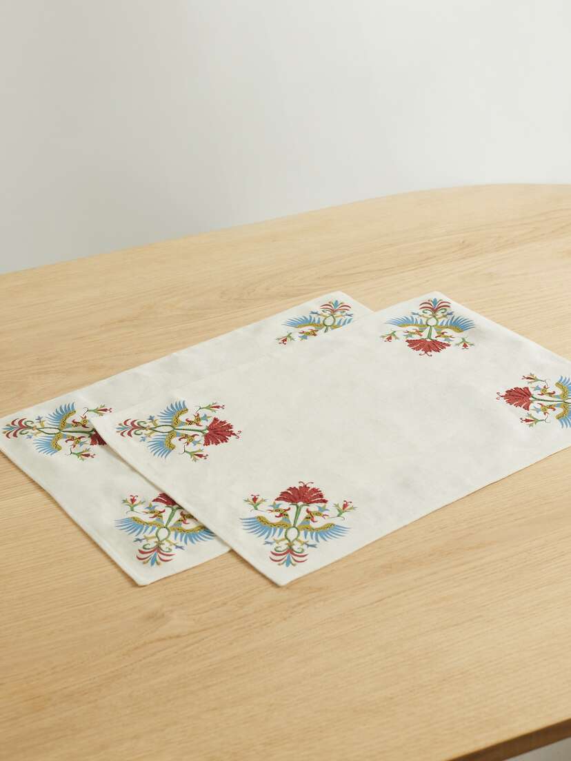 Cabana Benaki Set Of Two Embroidered Printed Linen Placemats