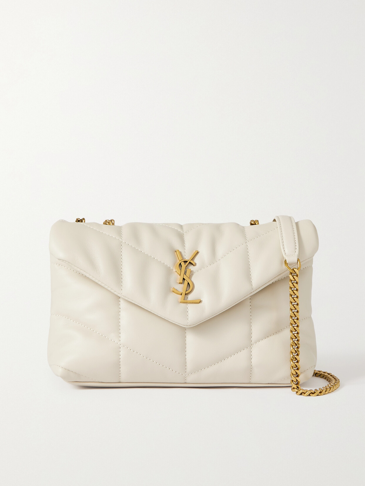 Saint Laurent Puffer Toy Quilted Leather Shoulder Bag In White