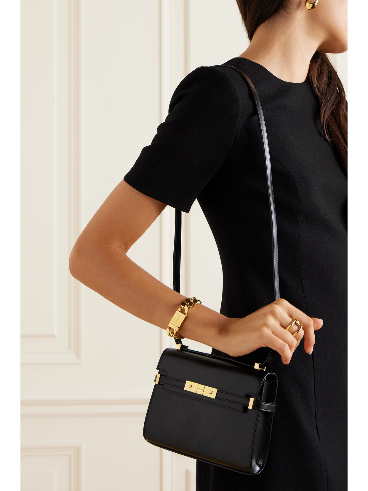 Saint Laurent Manhattan Mini Leather Shoulder Bag In Black