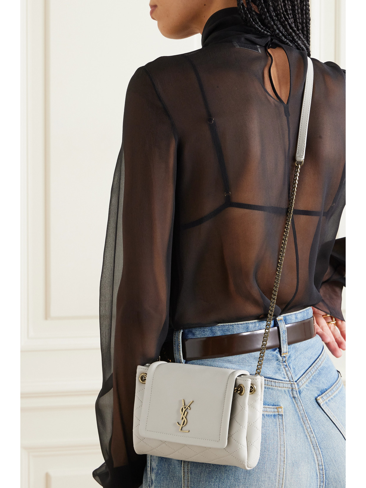 Shop Saint Laurent Nolita Mini Matelassé Leather Shoulder Bag In White