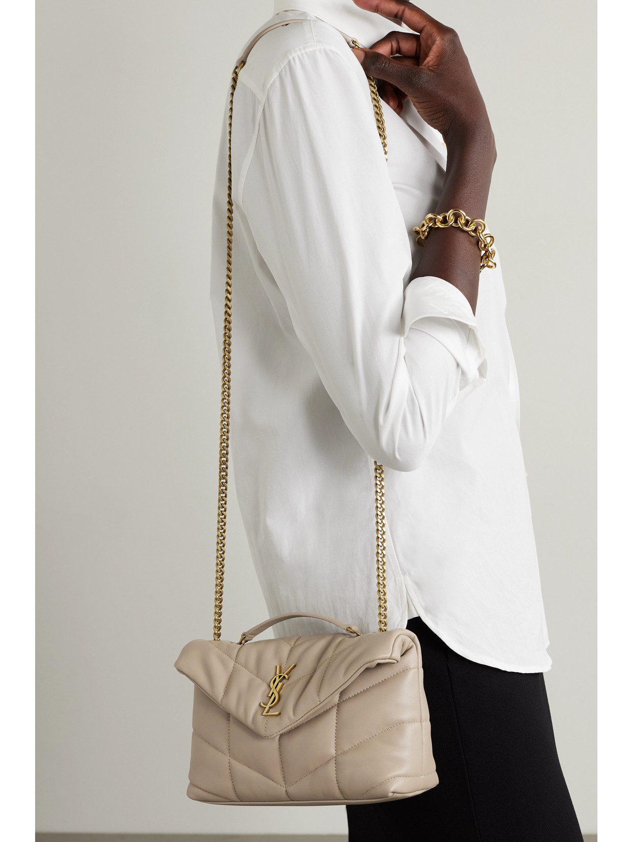 Saint Laurent Puffer Toy Quilted Leather Shoulder Bag In Neutrals
