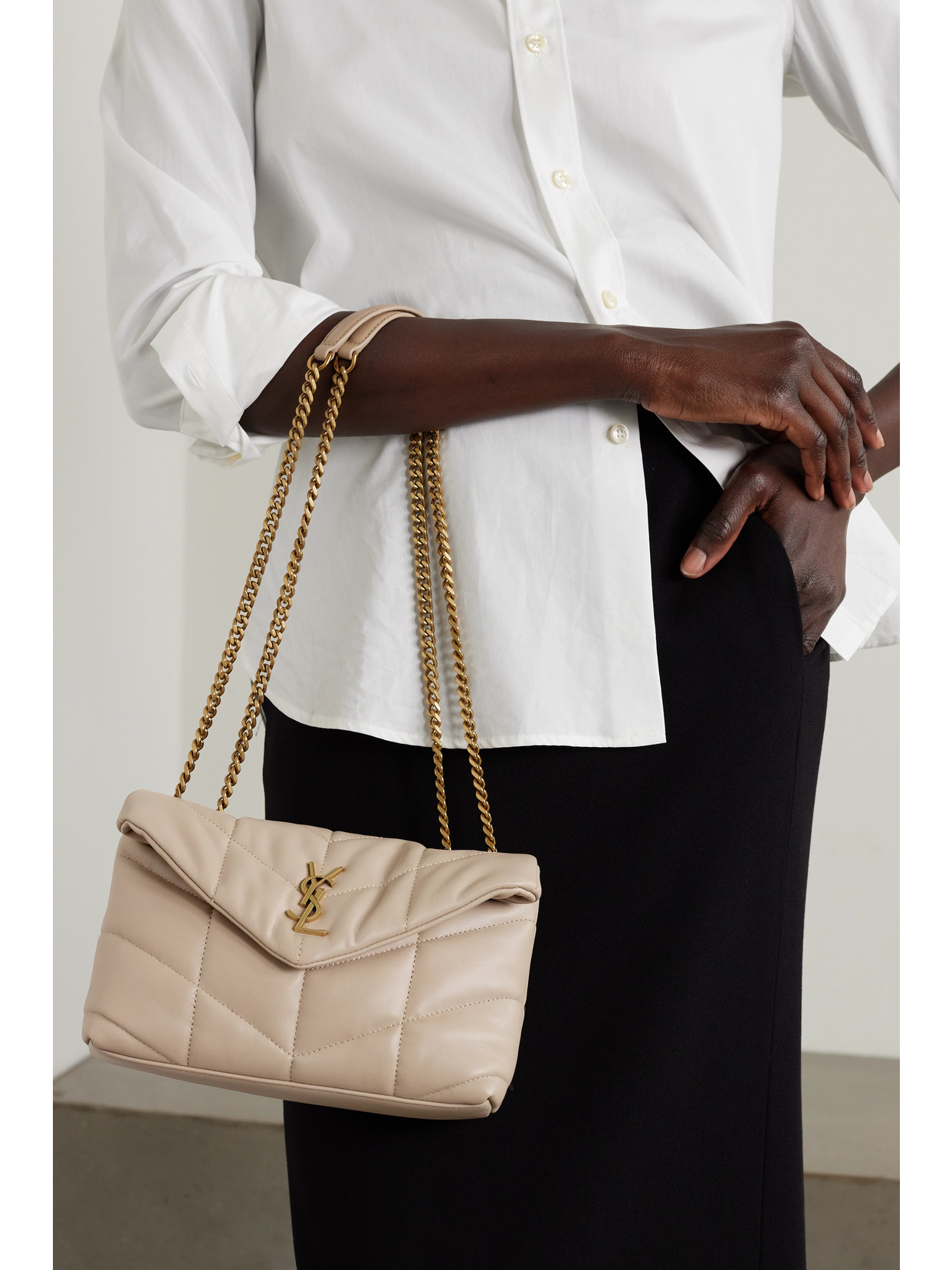 Saint Laurent Puffer Toy Quilted Leather Shoulder Bag In Neutrals