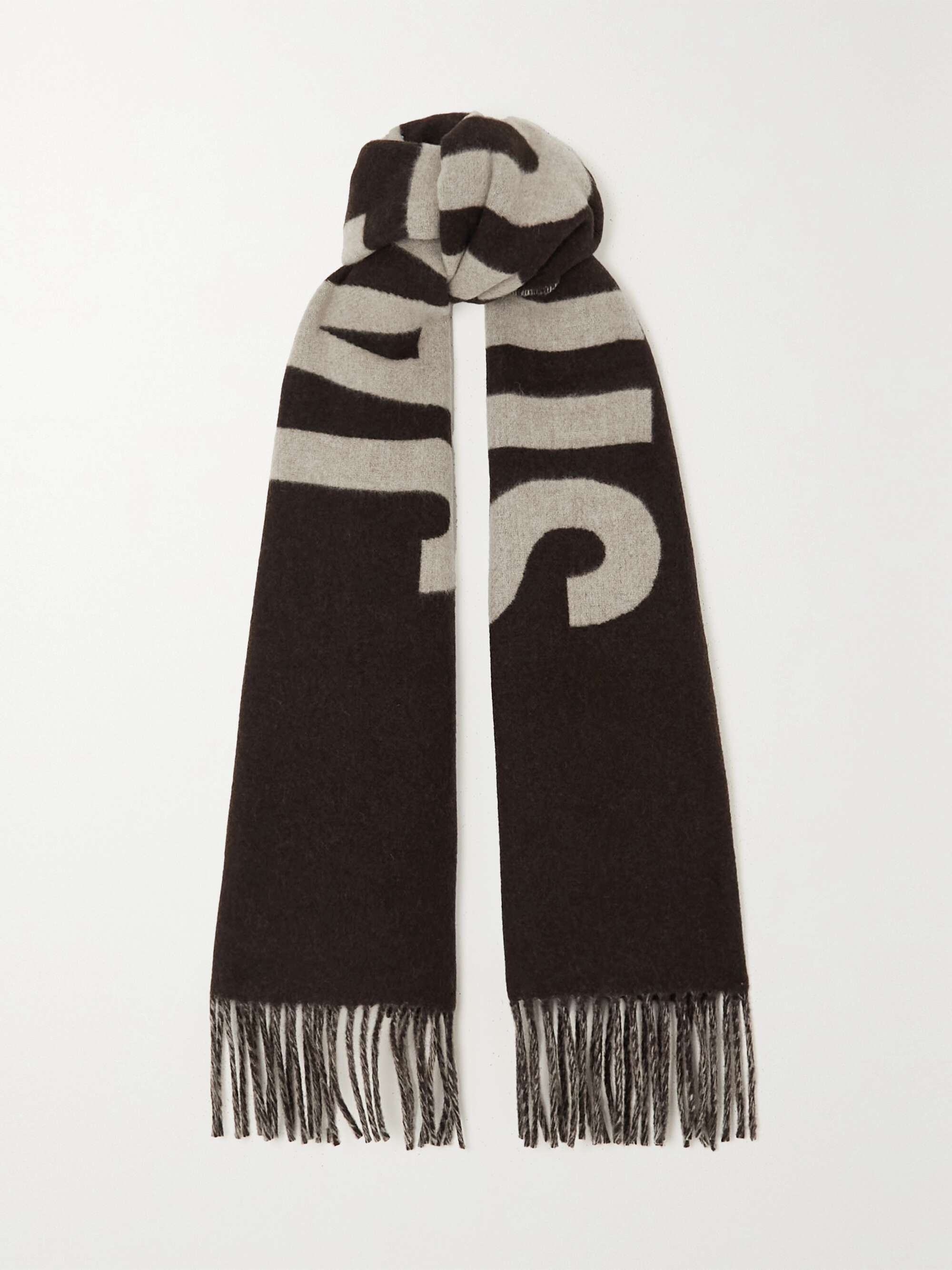 JACQUEMUS Fringed jacquard-knit wool scarf