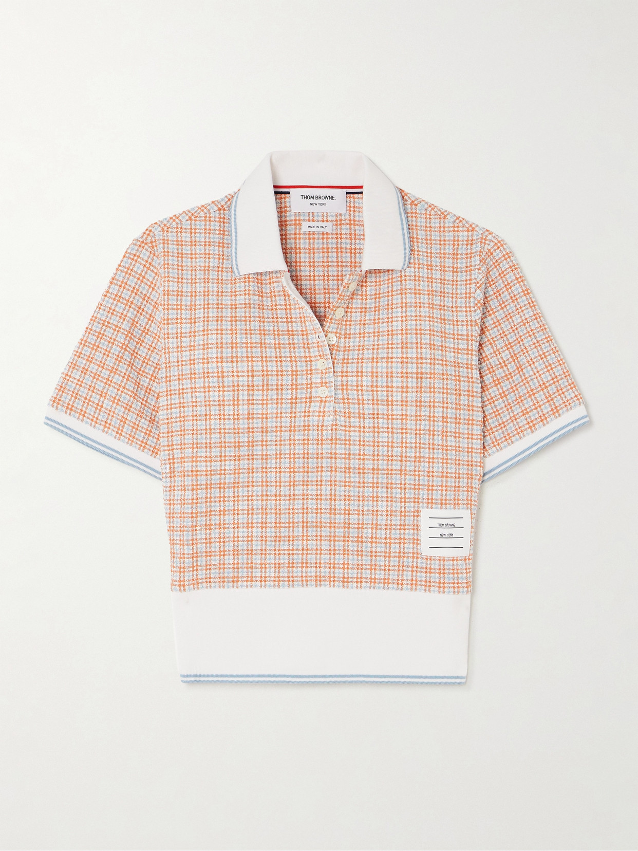 Thom Browne Ribbed-knit Trimmed Cotton-blend Bouclé-tweed Polo Shirt In Orange