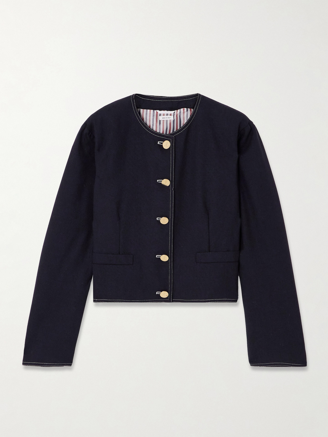 Thom Browne Rwb-detail Wool Cropped Jacket In Blue