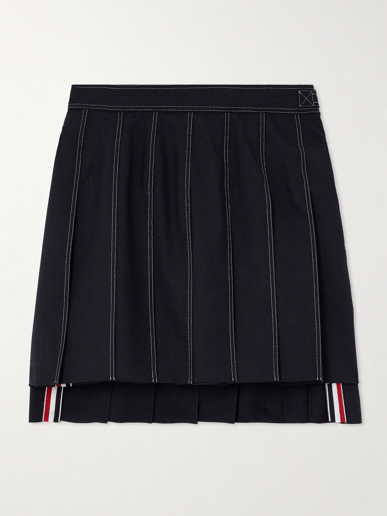 Shop Thom Browne Pleated Wool Mini Skirt In Blue