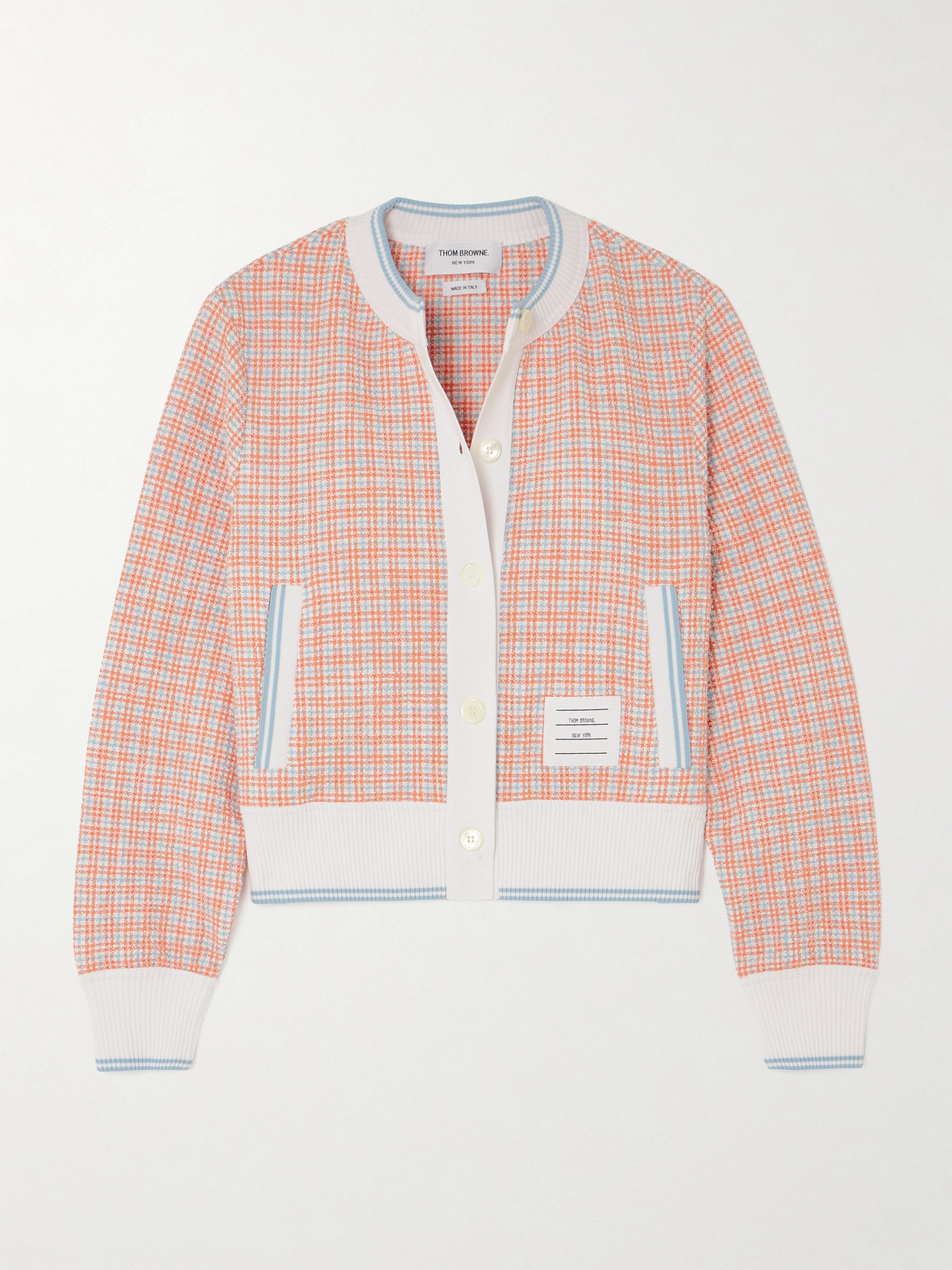 Thom Browne Ribbed-knit Trimmed Cotton-blend Bouclé-tweed Cardigan In Orange