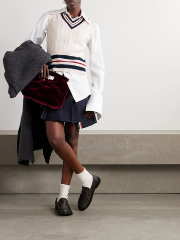 Thom Browne Button-detailed striped cable-knit cashmere vest