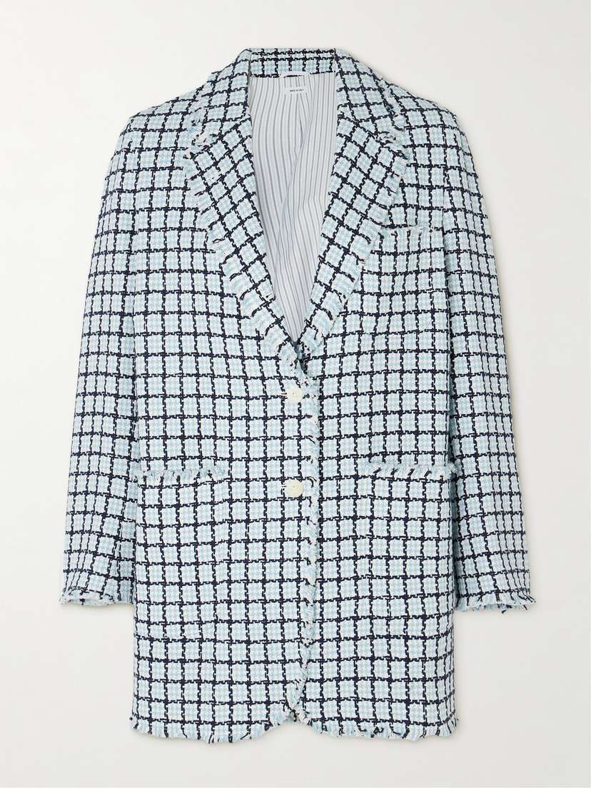Thom Browne Frayed Checked Cotton-tweed Blazer