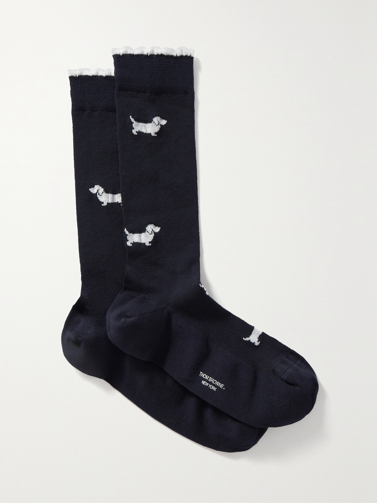 Thom Browne Hector-motif Scalloped-edge Socks In Blue