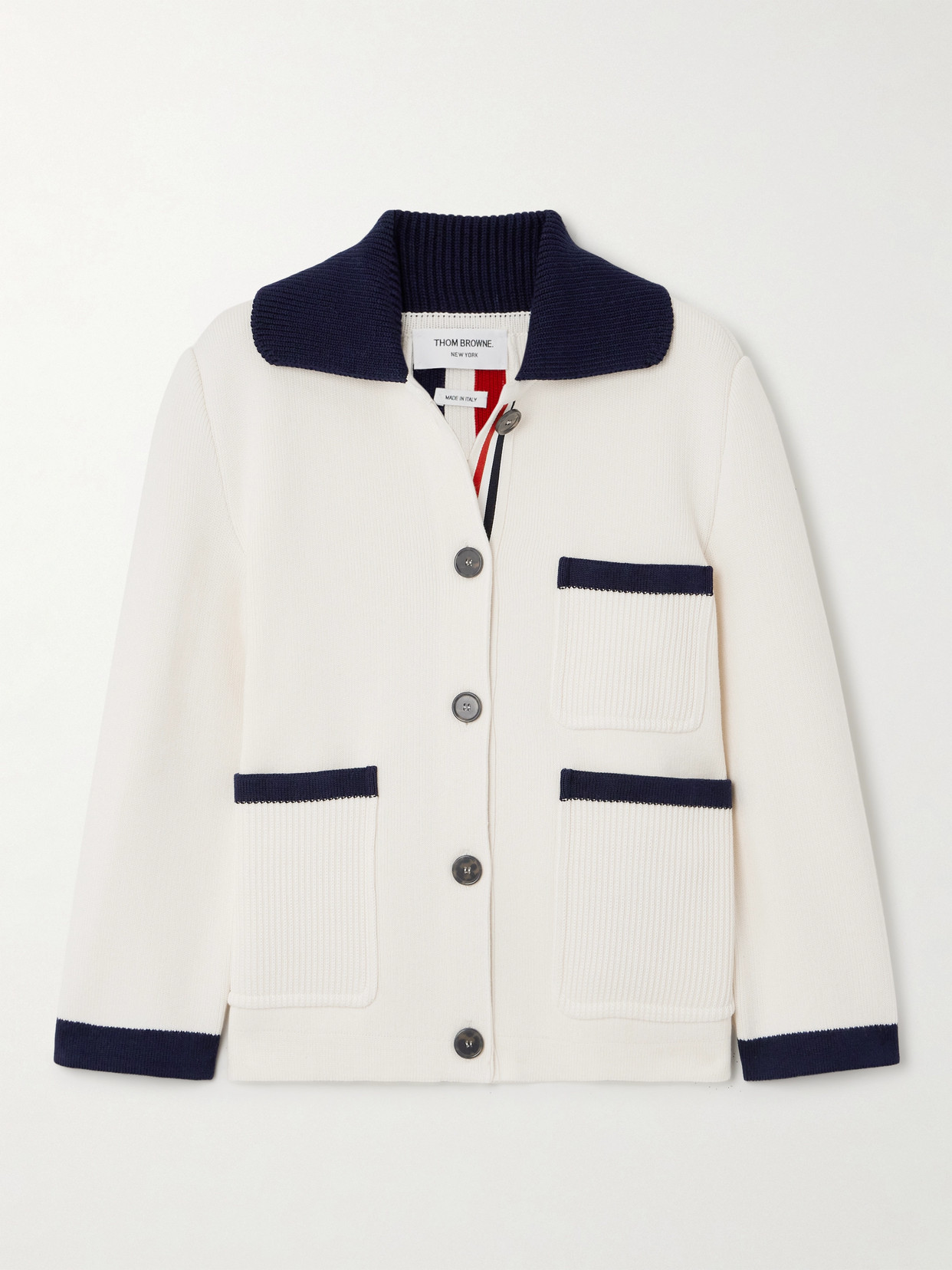 Thom Browne Striped Intarsia Cotton And Cashmere-blend Jacket - White