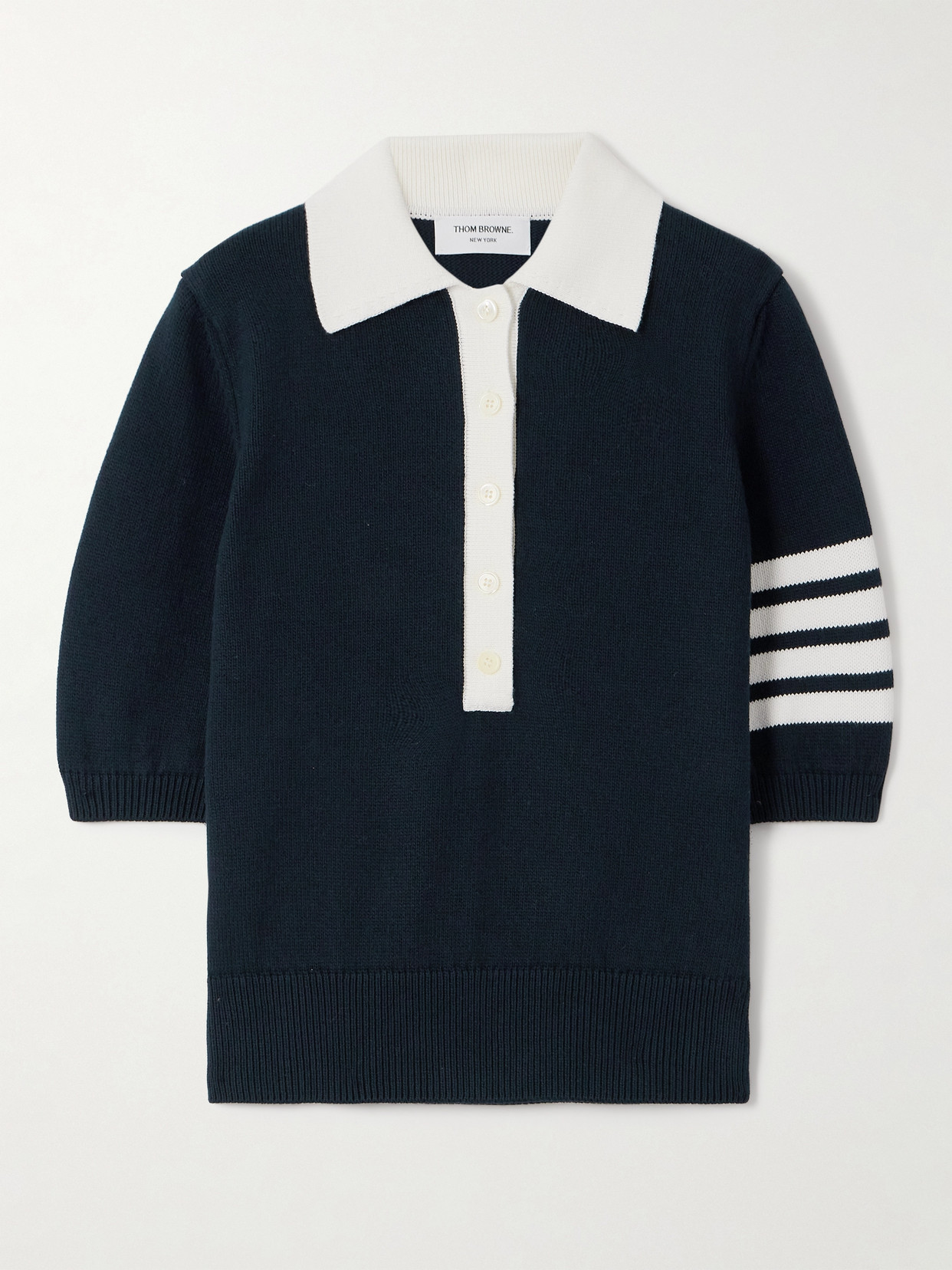 Shop Thom Browne Hector Striped Intarsia Cotton Polo Shirt In Blue