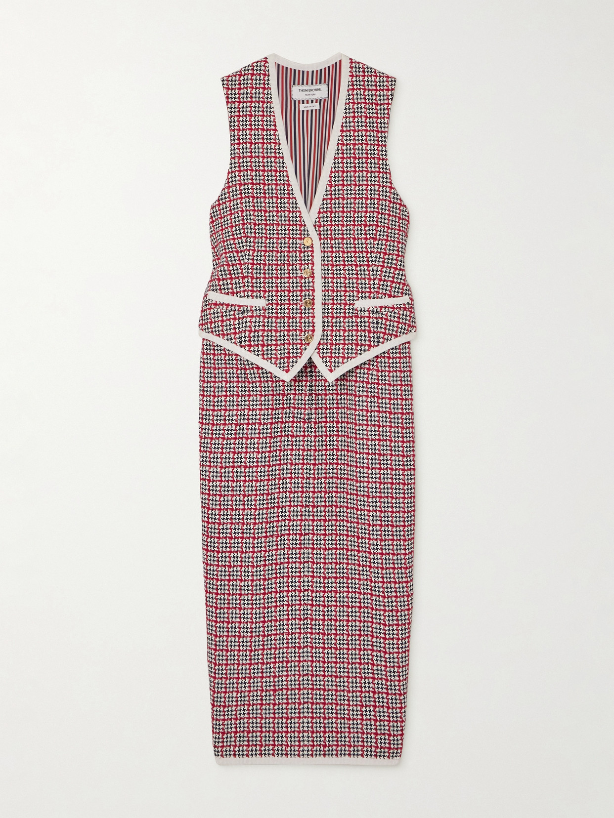 Thom Browne - Grosgrain-trimmed Checked Cotton-tweed Midi Dress - Red